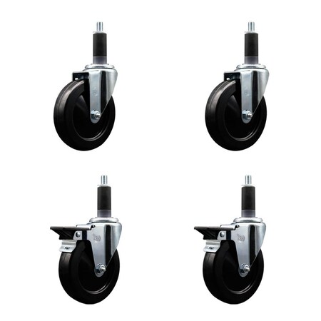 Service Caster 5'' Hard Rubber Wheel Swivel 1-1/8'' Expand Stem Caster Set 2 Brakes, 4PK SCC-EX20S514-HRS-2-PLB-2-118